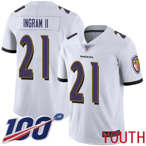 Baltimore Ravens Limited White Youth Mark Ingram II Road Jersey NFL Football #21 100th Season Vapor Untouchable->youth nfl jersey->Youth Jersey
